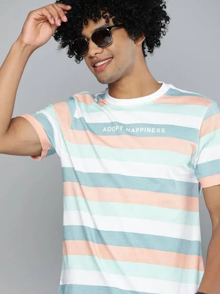 Kook N Keech Men's Striped Round Neck Relaxed T-shirt